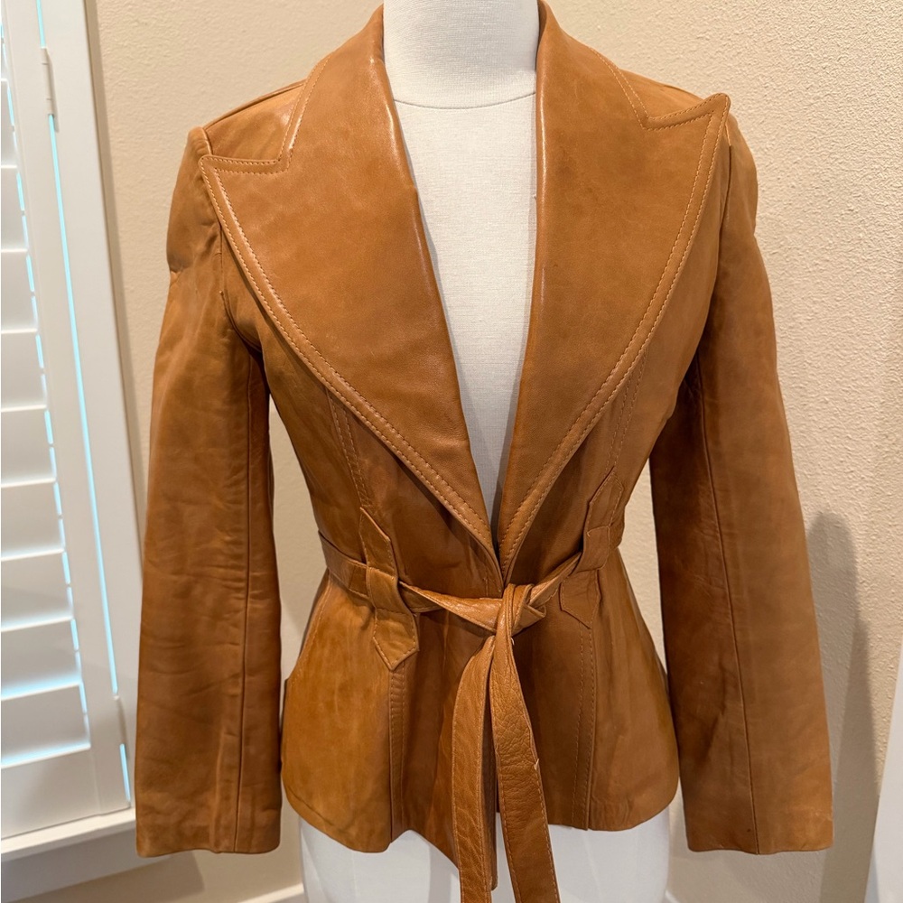 Women's Tan Leather Jacket with Belt